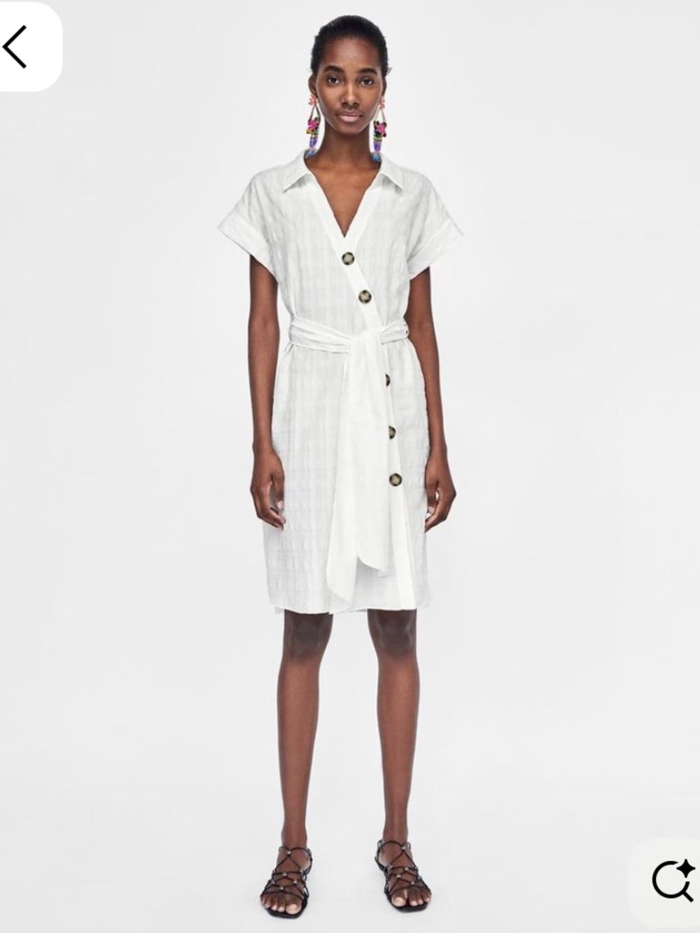 Zara White Button-Front Tie-Waist Midi Dress